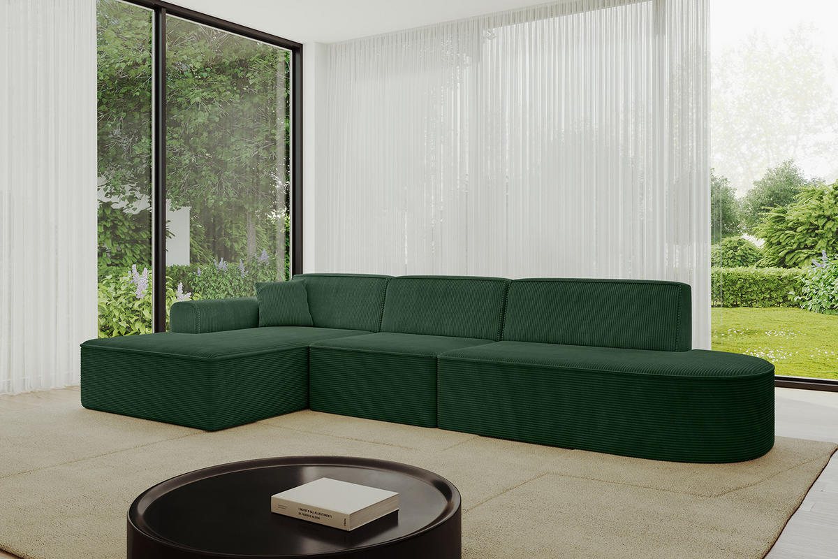 ECKSOFA Ottomane Links IREA-L2-v3 - 318x165x76 cm Grün - Grün, Holzwerkstoff/Textil (318/165cm) - ALTDECOR
