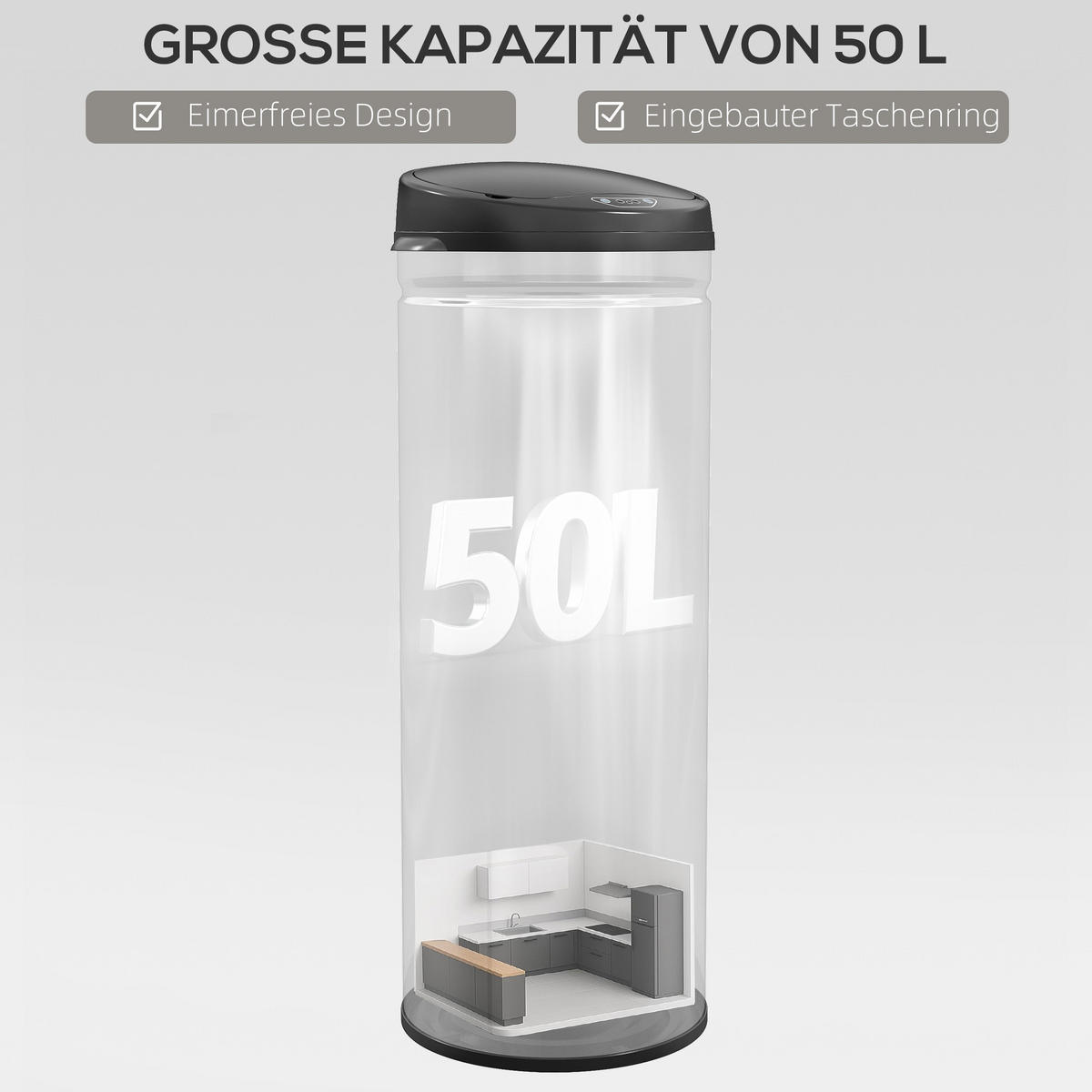 MÜLLEIMER Silberfarben 30.5/30.5/85.0 cm - Silberfarben, Metall (30.5/85/30.5cm) - HOMCOM