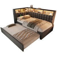 POLSTERBETT 90/180x200 cm in Grau mit LED-Beleuchtung und USB- und Type-C-Anschlüssen - Grau, Textil (90/200cm) - Flora Grace