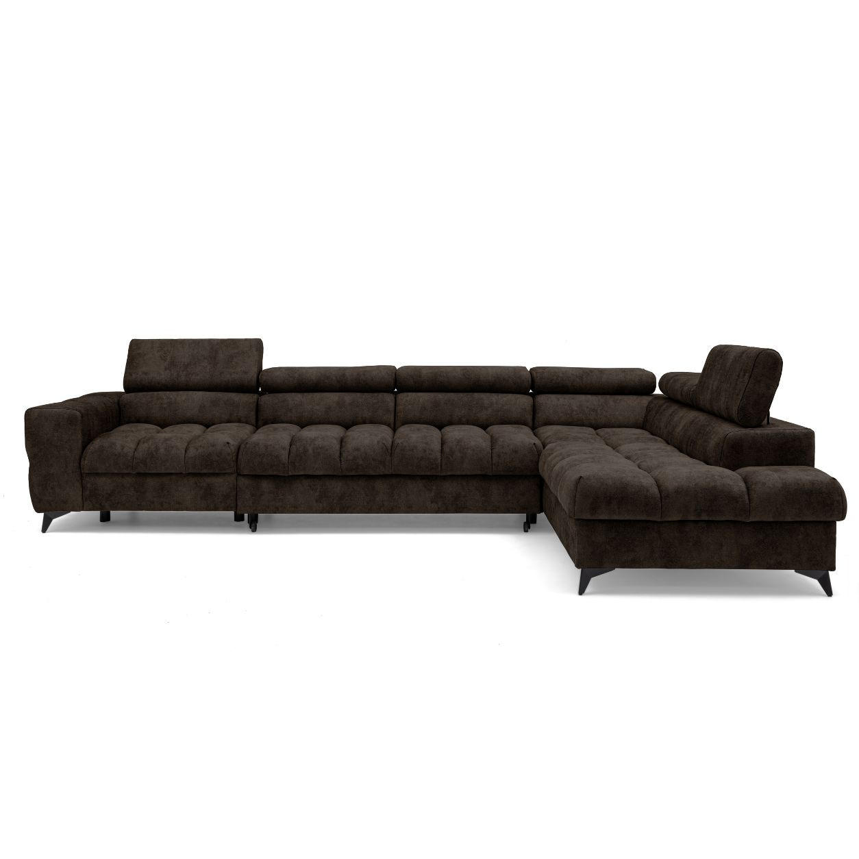 ECKSOFA PUDDING MAXI L Rechts mit Schlaffunktion 125x195 Velours Dunkelbraun - Dunkelbraun/Schwarz, Holz/Textil (203/350cm) - Muffo
