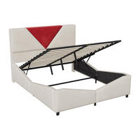 POLSTERBETT 140x200 cm - Zweifarbiges Dreiecksdesign in Bordeaux, LED-Kopfteil ajustable, Samtstoff, Moderner und schlichter Stil - Beige - Beige, Holzwerkstoff (140/200cm) - Brevoria
