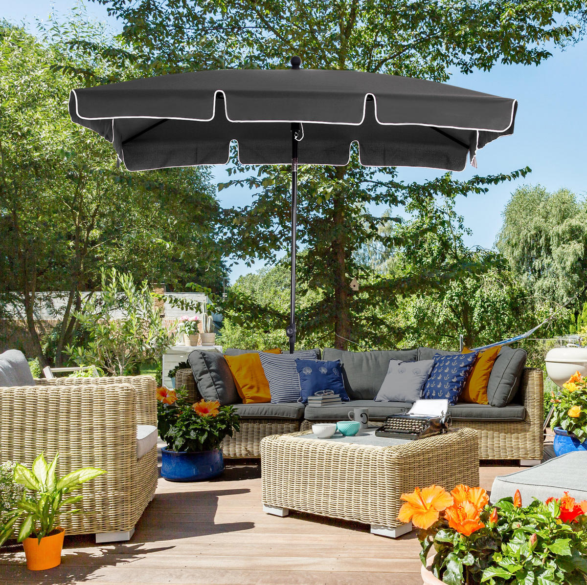 SONNENSCHIRM rechteckig 198/130 cm in Grau mit Neigefunktion - Grau, Metall (130/198cm) - BEAOK