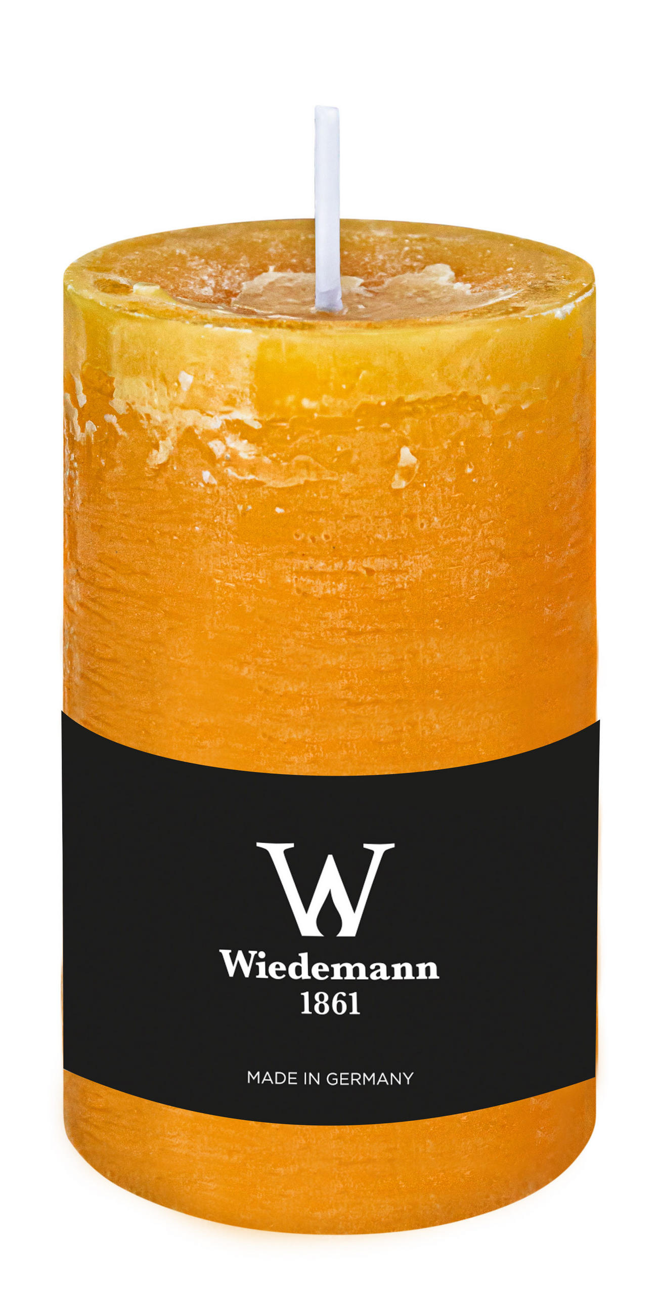 STUMPENKERZE Rustik Marble Style Dotter Gelb 130 x Ø 68 mm, 1 Stück - Gelb, Paraffin (13cm) - Wiedemann Kerzen
