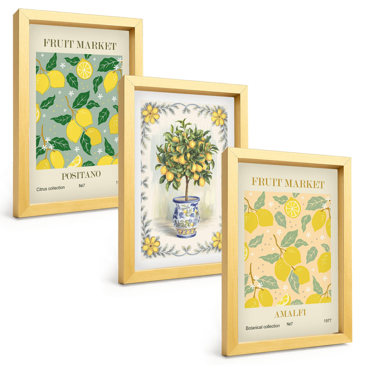 BILDER SET 3er Set - 20x30 cm Goldrahmen - Zitrusfrüchte aus Italien - Goldfarben, Kunststoff (20/30cm) - TULUP