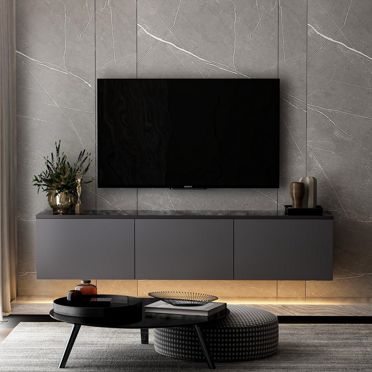 TV-MÖBEL Neon Anthrazit - Anthrazit, Holzwerkstoff (160/35/32cm) - Habitat Garten