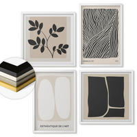 WANDBILDER 4er-Set - 50x50 cm & 40x60 cm Weißer Rahmen - Minimalistische Pflanzenmuster - Weiß, Kunststoff (50/50cm) - ArtPrintCave