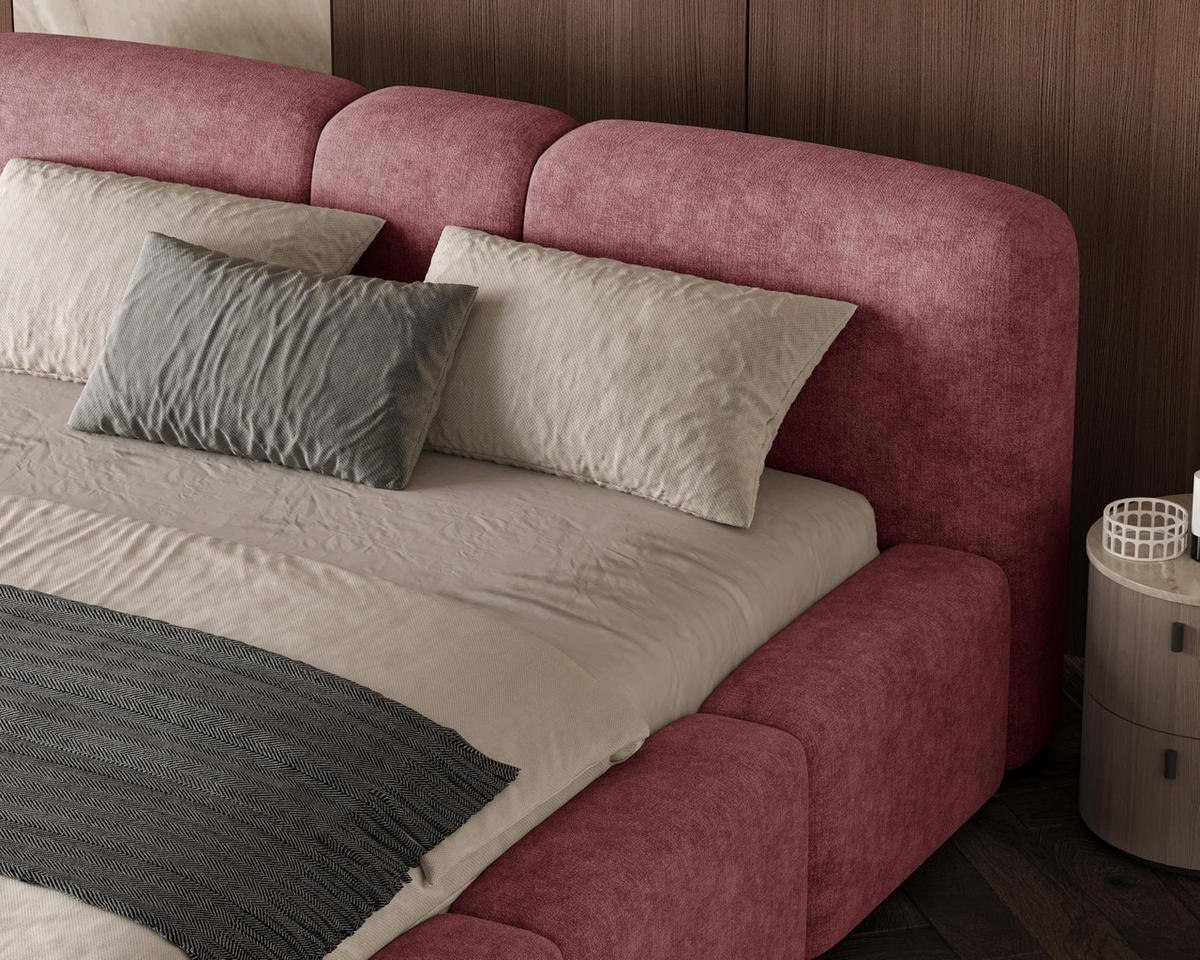 POLSTERBETT Monte160x200 cm- Bettkasten und Stauraum - Doppelbett mit Stabilem Metallrahmen - Rotwein - Rot, Holzwerkstoff (160/200cm) - Chilly