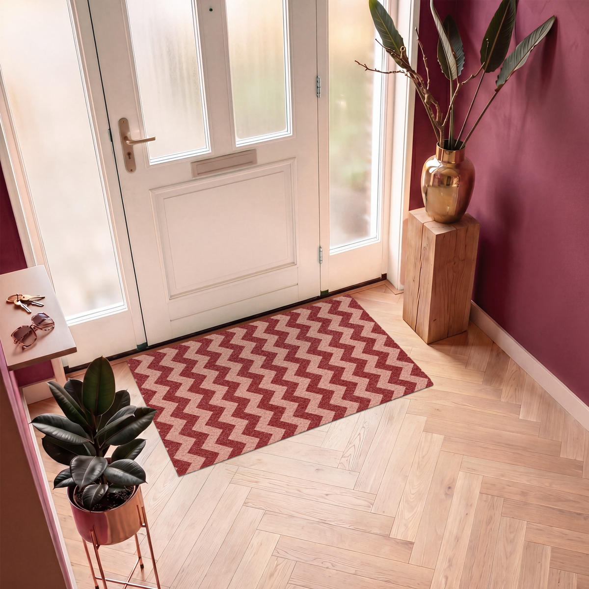 ROHOŽKA Klikatá - Pruhy - Vzor - Červená 120x80 cm - bordeaux, textil/umělá hmota (120/0.4cm) - MuchoWow