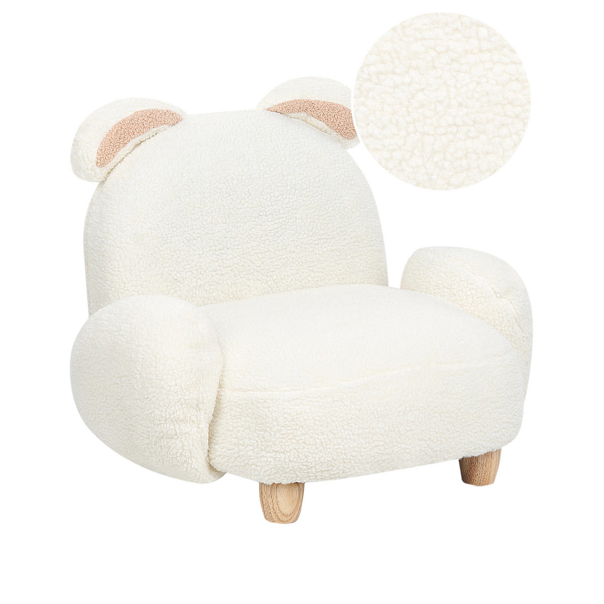KINDERSESSEL Teddy-Optik cremeweiß Tierform Hase Kanna - Weiß, Kunststoff/Textil (65/45/51cm) - Beliani