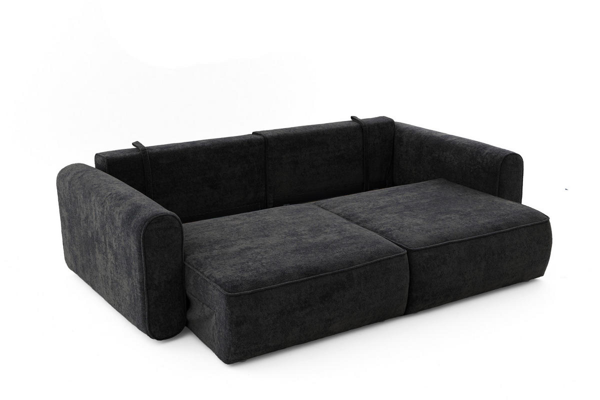 ECKSOFA Motion mit Schlaffunktion Funktional 3-sitzer Sofa - Schwarz, Textil (250/120cm) - Muffo