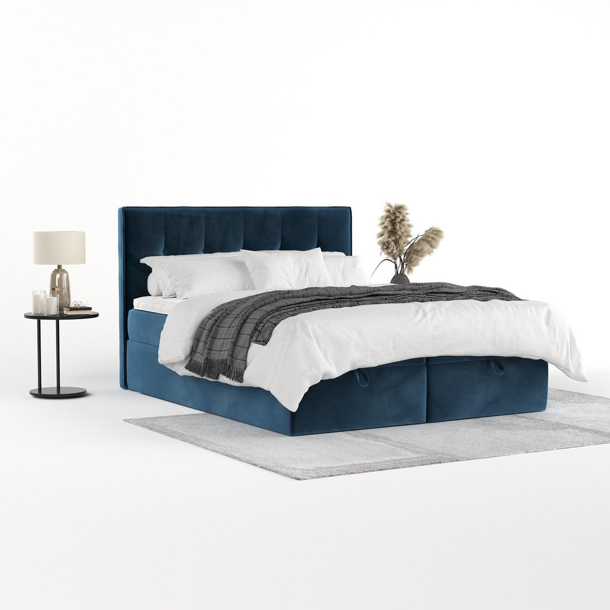 BOXBETT Tivra 200/200 cm Dunkelblau im Kronos Stoff - Schwarz/Dunkelblau, Holz/Holzwerkstoff (200/200cm) - AltaBeds