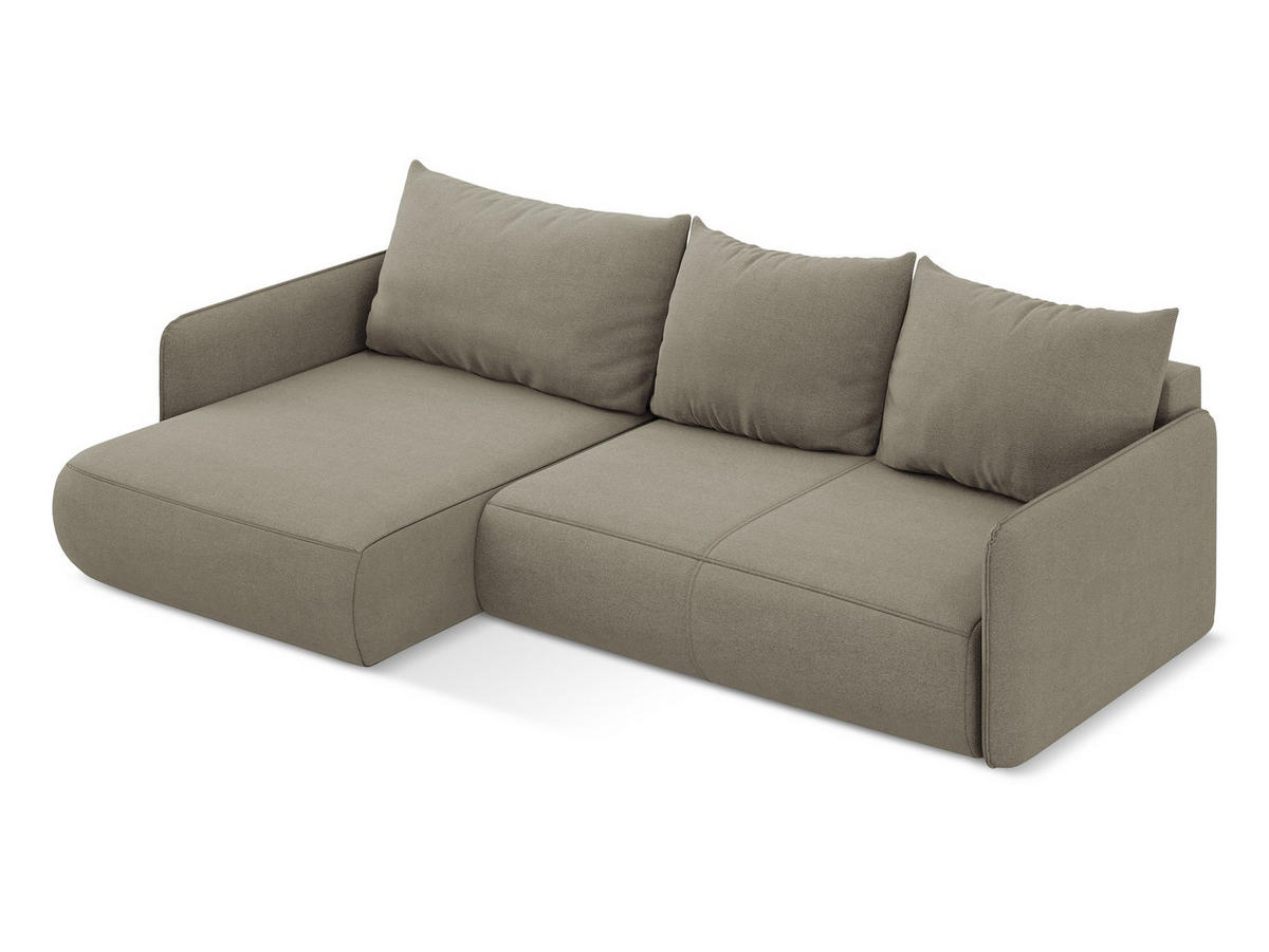 ECKSOFA mit Schlaffunktion Strukturstoff Stoff Beige - Beige/Schwarz, Kunststoff/Textil (148/240cm) - Makamii