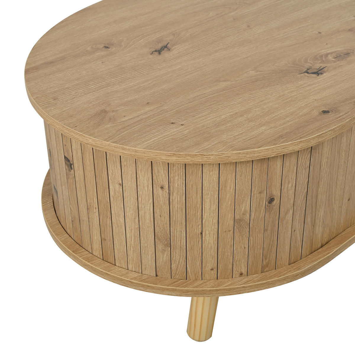 COUCHTISCH in Holzoptik Wohnzimmertisch mit Schiebetüren und Massivholzbeine, B108/T50/H37cm - Hellbraun/Naturfarben, Holzwerkstoff (50/108/37cm) - STILVORA