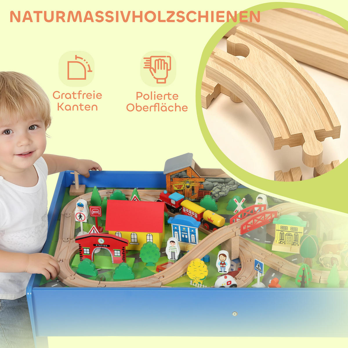 SPIELTISCH Buchenholz MDF Blau - Blau, Holz (60.5/40/98cm) - AIYAPLAY