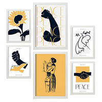 POSTER Set Mit 6 In Schwarzer Tinte Frieden Und Kraft Kunstdrucke Von Meer Und Ozean Für Innenarchitektur A3 & A4 Weißer Rahmen - Weiß, Papier (29/3cm) - Nacnic