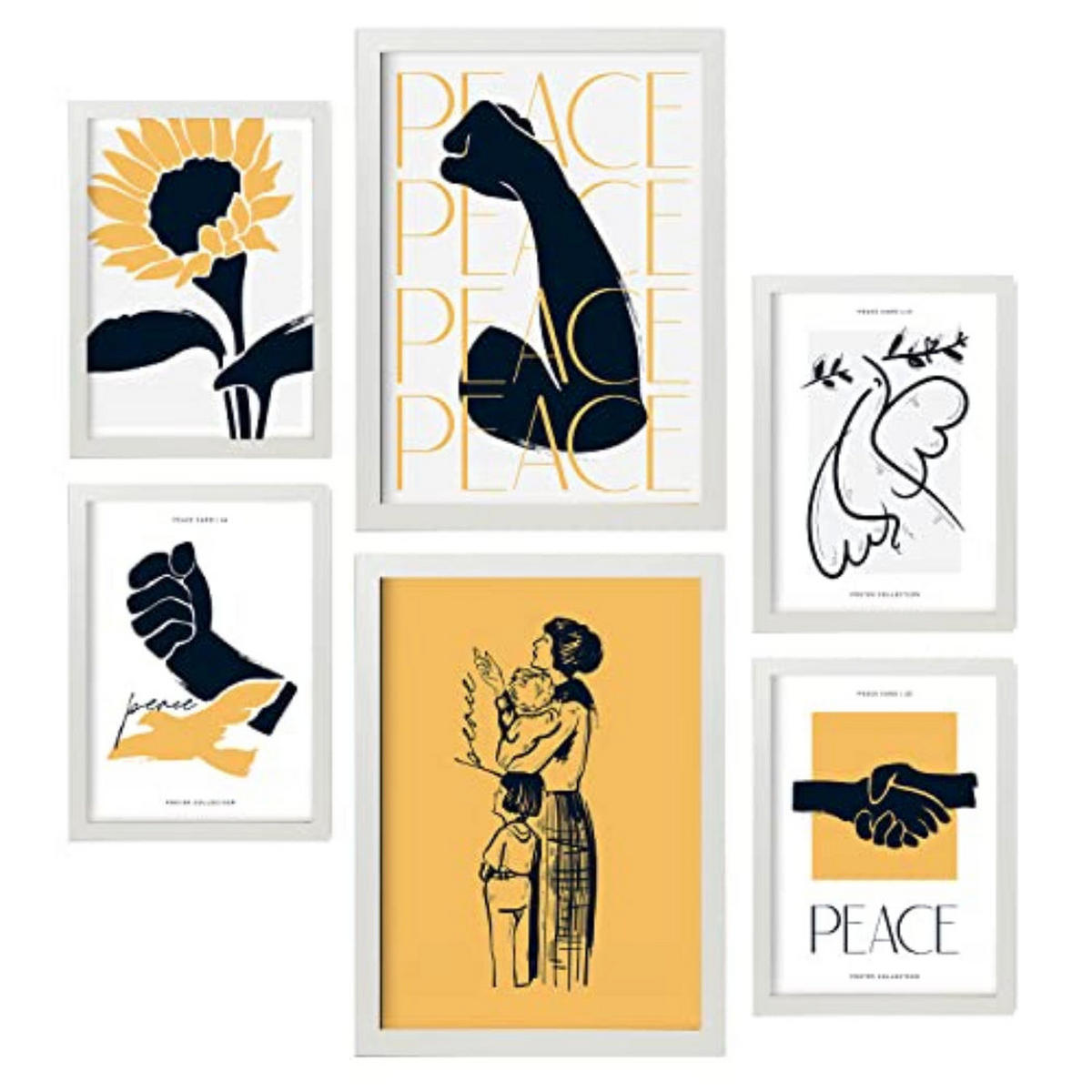 POSTER Set Mit 6 In Schwarzer Tinte Frieden Und Kraft Kunstdrucke Von Meer Und Ozean Für Innenarchitektur A3 & A4 Weißer Rahmen - Weiß, Papier (29/3cm) - Nacnic