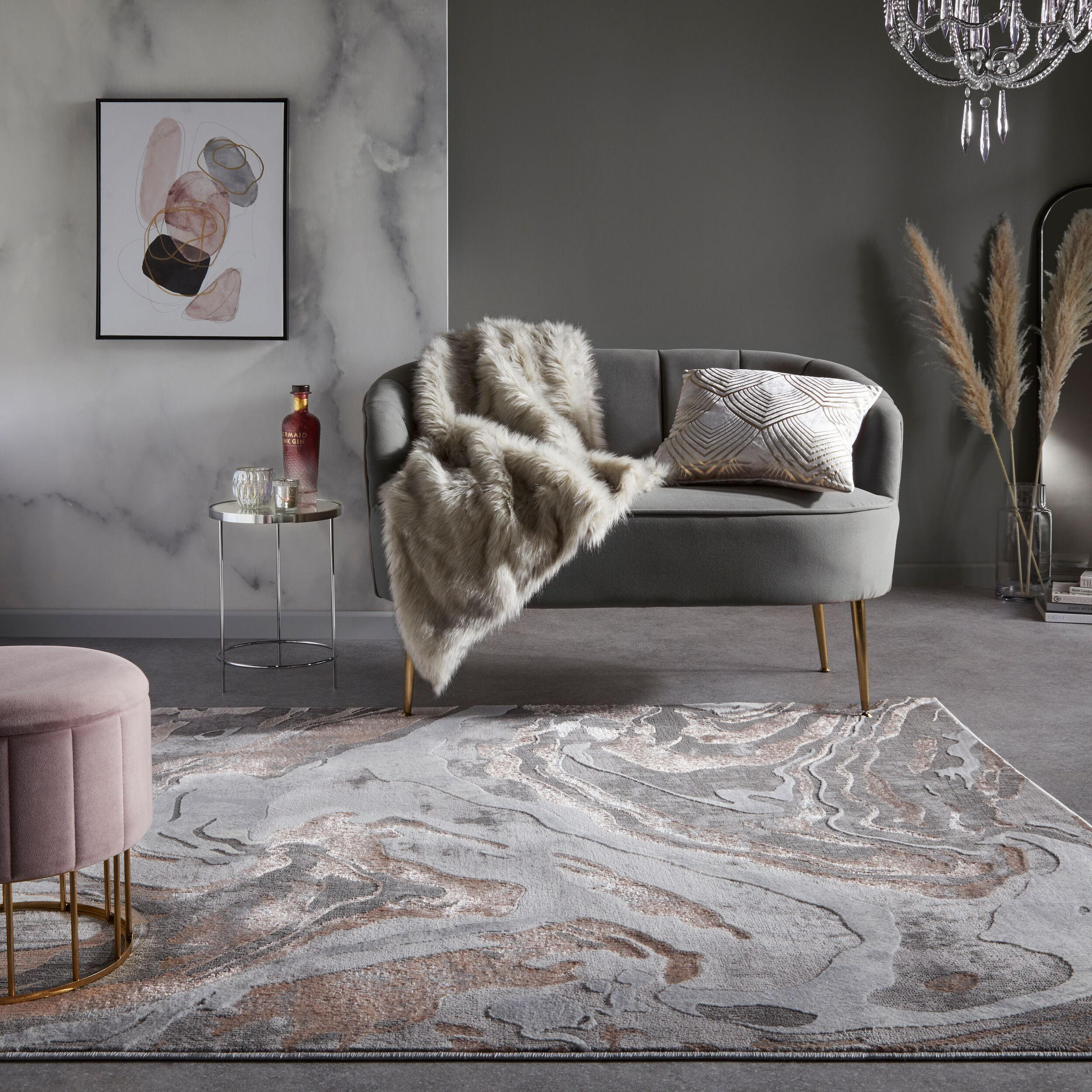 TEPPICH Marmor-Design, metallisch OUSE JOY, Rosa-Grau 120x170 cm - Rosa, Textil (120/170cm) - KADIMA DESIGN