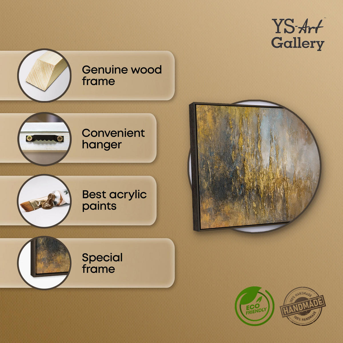 GEMÄLDE Goldene Linien Schattenfugenrahmen Grau 70x50 cm - Grau, Holz (70/50cm) - YS-art gallery