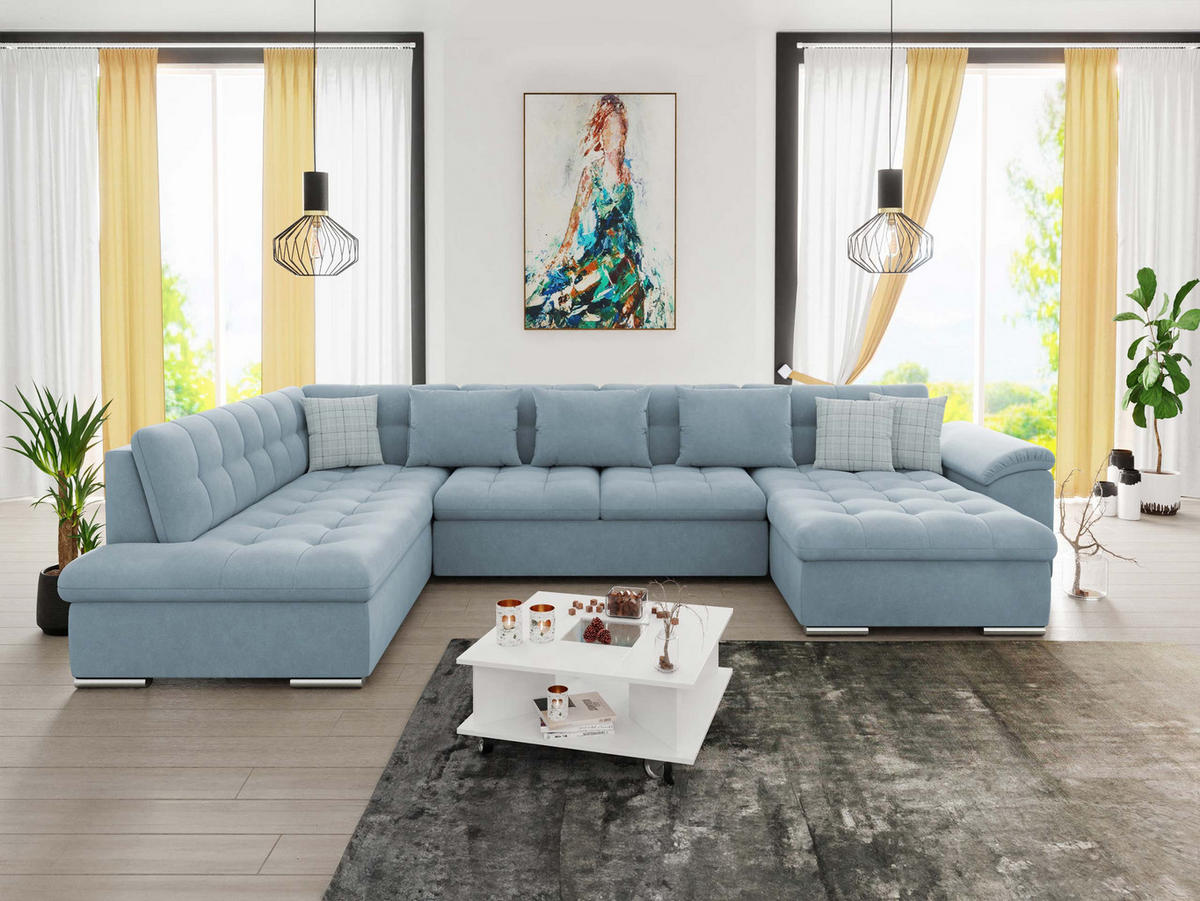 WOHNLANDSCHAFT Niko Bis, Seite: Rechts - Hellblau, Holz/Textil (348/76/205cm) - MIRJAN24