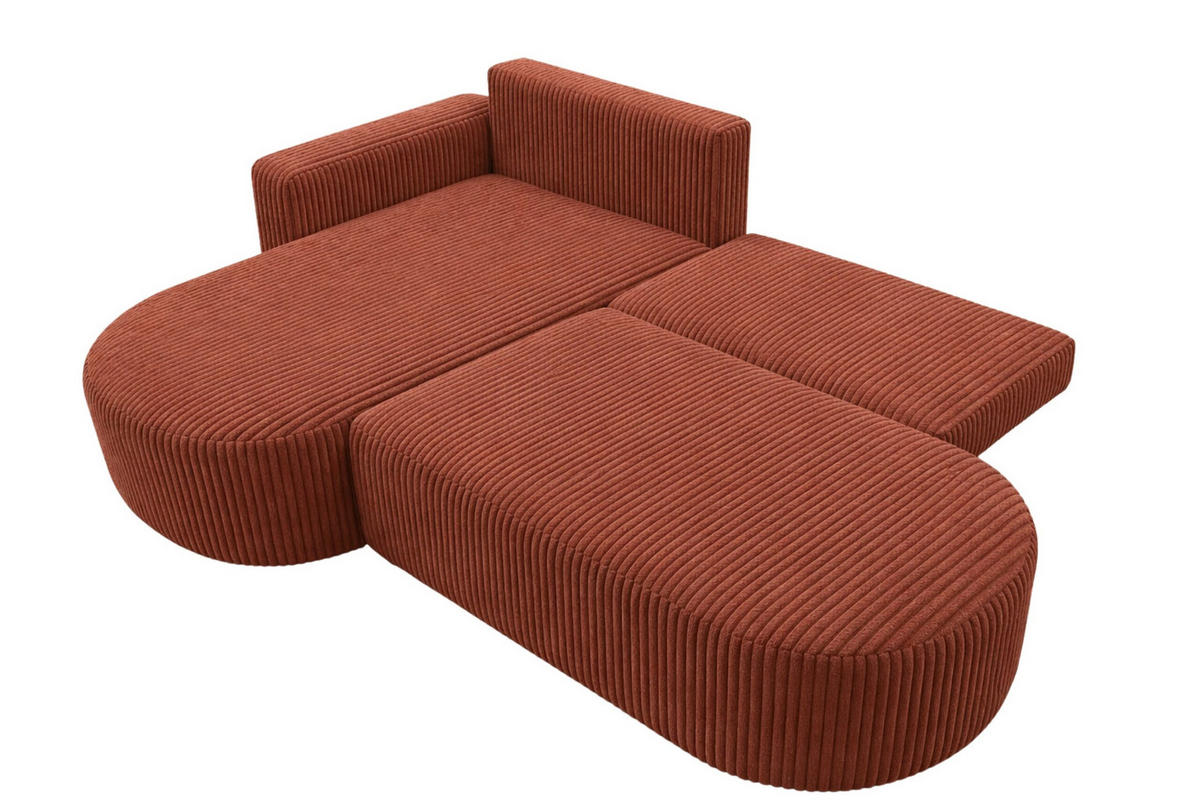 ECKSOFA Mit Schlaffunktion Und Bettkasten, Cordstoff Tilia, Kupfer, Links, ROUND ONE OPEN XL - Orange, Holz (262/175cm) - Kaiser Möbel