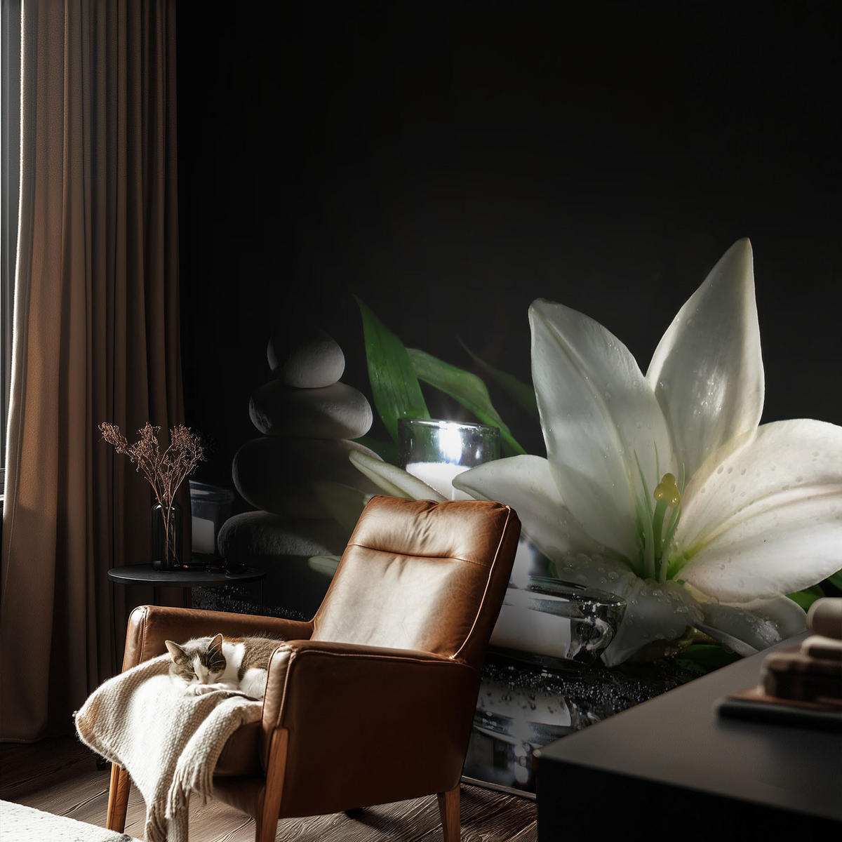 FOTOTAPETE 104x70 cm - Entspannende Szene - Schwarz, Textil (104/70cm) - Wallfluent