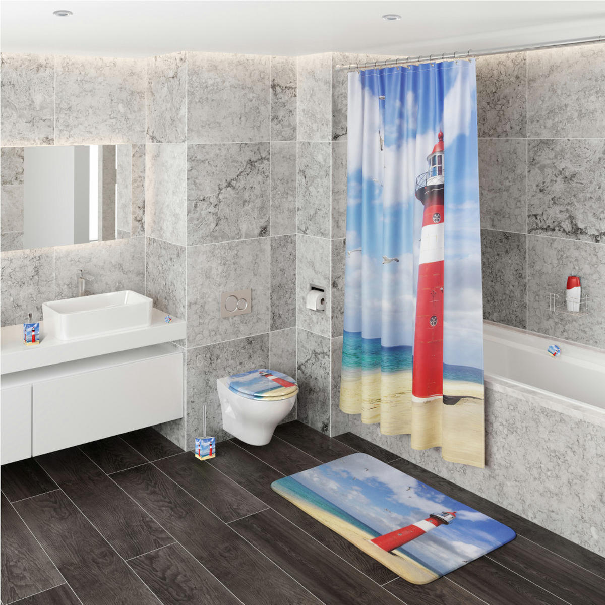 BETTWÄSCHE 2-teilig Leuchtturm - Blau, Naturmaterialien (135/200cm) - Sanilo