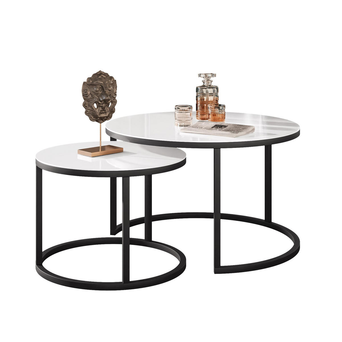 COUCHTISCH 2-in-1 CIRI GLASS mit schwarzer und weißer Struktur - Schwarz, Holzwerkstoff (70/70/47cm) - Lookway