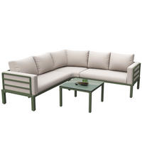 GARTENMÖBEL-SET 114/60/70,5 cm beige aus Eisen mit Glastisch und 10 cm Kissen - Beige, Metall - OKWISH