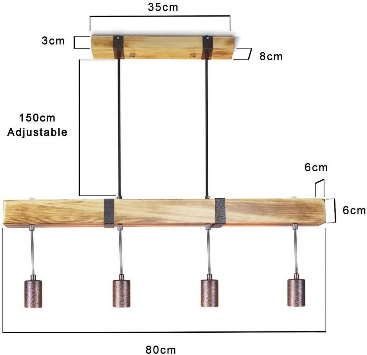 PENDELLEUCHTE Eleanor 177/80/6 cm - Schwarz, Holz (177/80/6cm) - ZMH