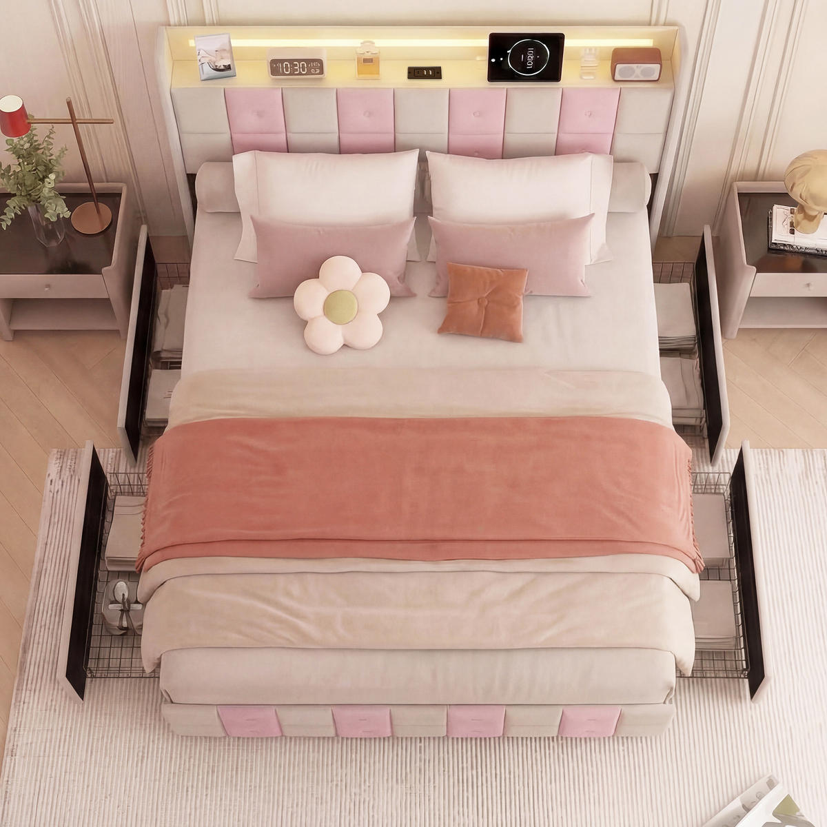 POLSTERBETT 140x190 cm LED USB Stauraum Lattenrost weiß - Weiß, Holz (140/190cm) - LEBENLANG