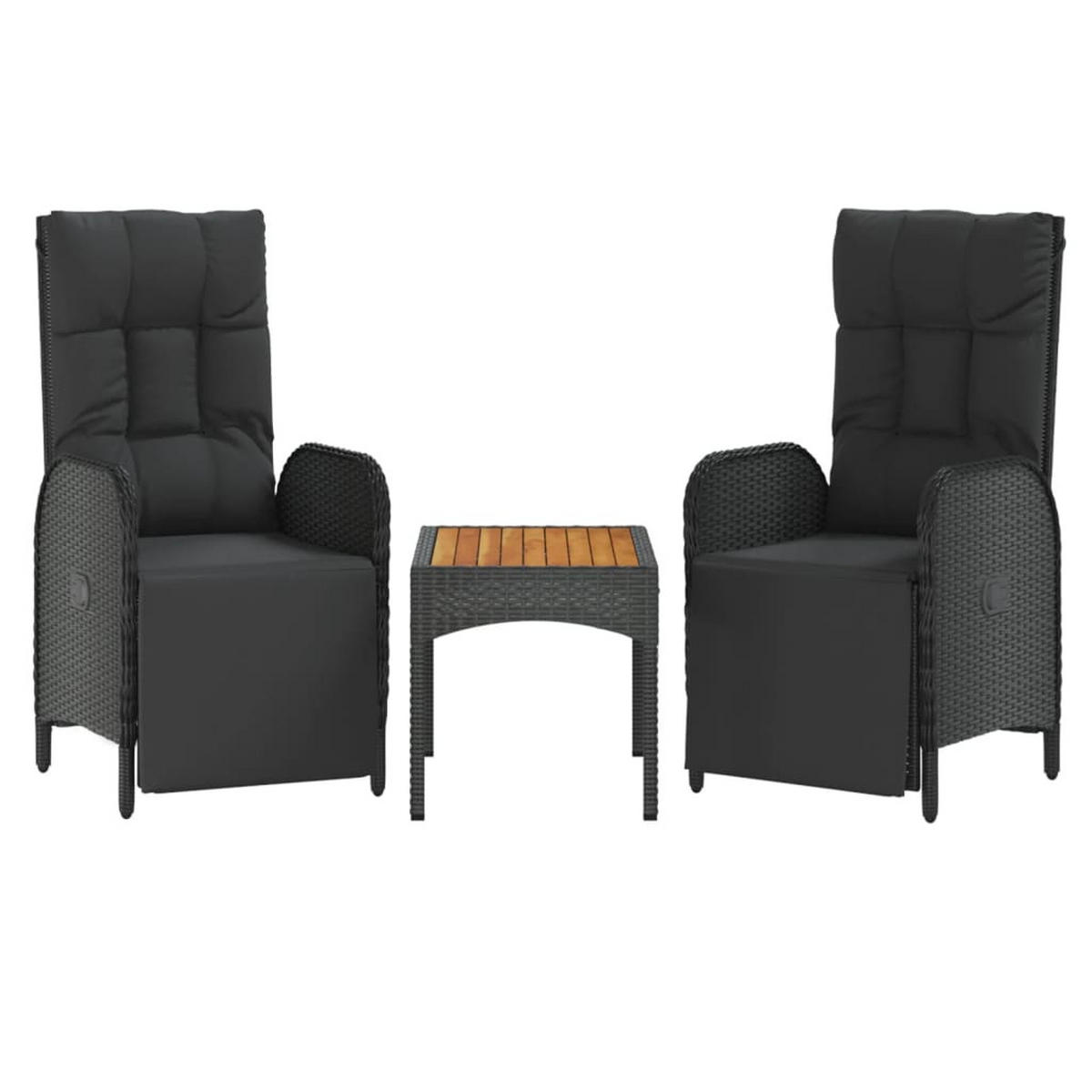 LOUNGEGARNITUR mit Kissen und 60 cm Tisch, aus Poly Rattan, Schwarz, 3-teiliges Set - Schwarz, Kunststoff - vidaXL