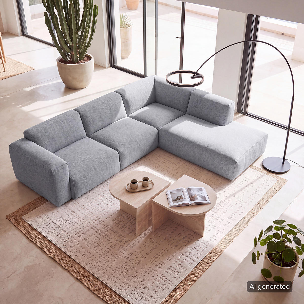 3-SITZER ECKSOFA mit Recamiere - Hellgrau/Schwarz, Kunststoff/Textil (295/231cm) - home24
