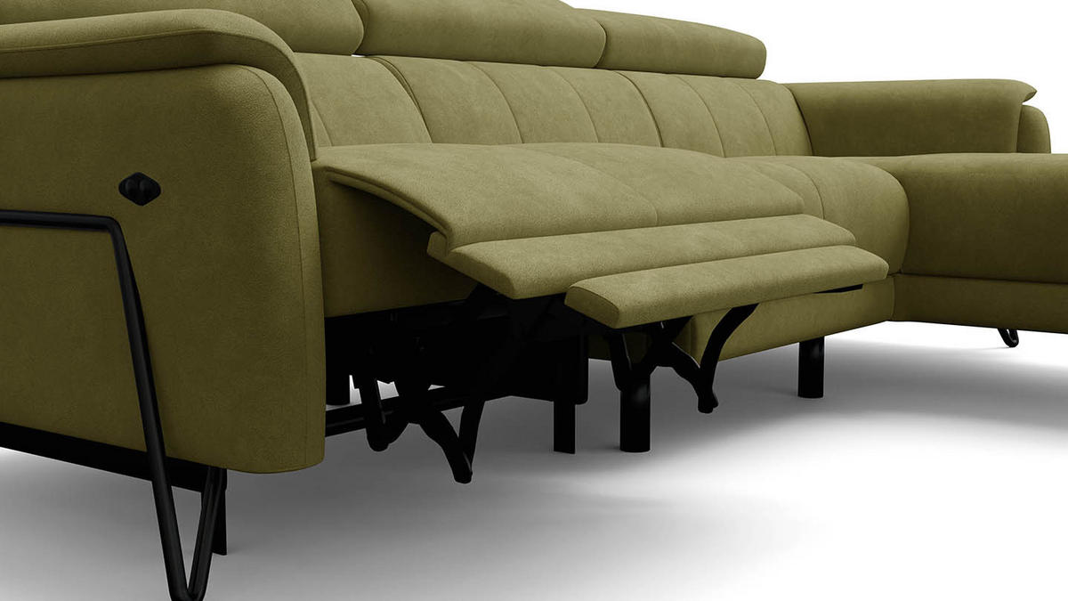 ECKSOFA RODEN 4-Sitzer mit Relax, olive, Veloursstoff - Grün, Holz/Textil (268/92cm) - Wozimo