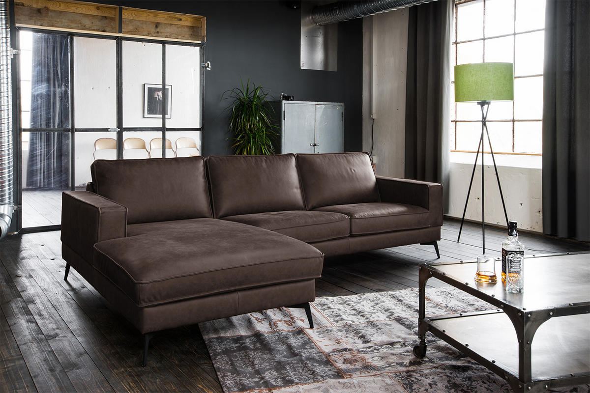 ECKSOFA BLOOM Dunkelbraun Leder - Dunkelbraun/Schwarz, Leder (276/177cm) - KAWOLA