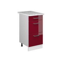 UNTERSCHRANK R-Line Bordeaux Hochglanz 40 cm mit Schubladen - Bordeaux/Weiß, Holzwerkstoff (40/81.6/60cm) - Vicco