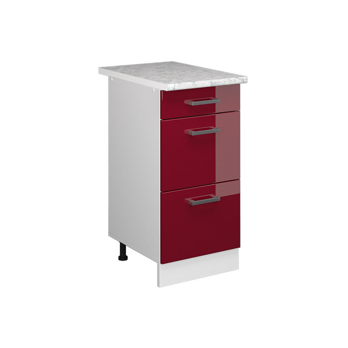 UNTERSCHRANK R-Line Bordeaux Hochglanz 40 cm mit Schubladen - Bordeaux/Weiß, Holzwerkstoff (40/81.6/60cm) - Vicco