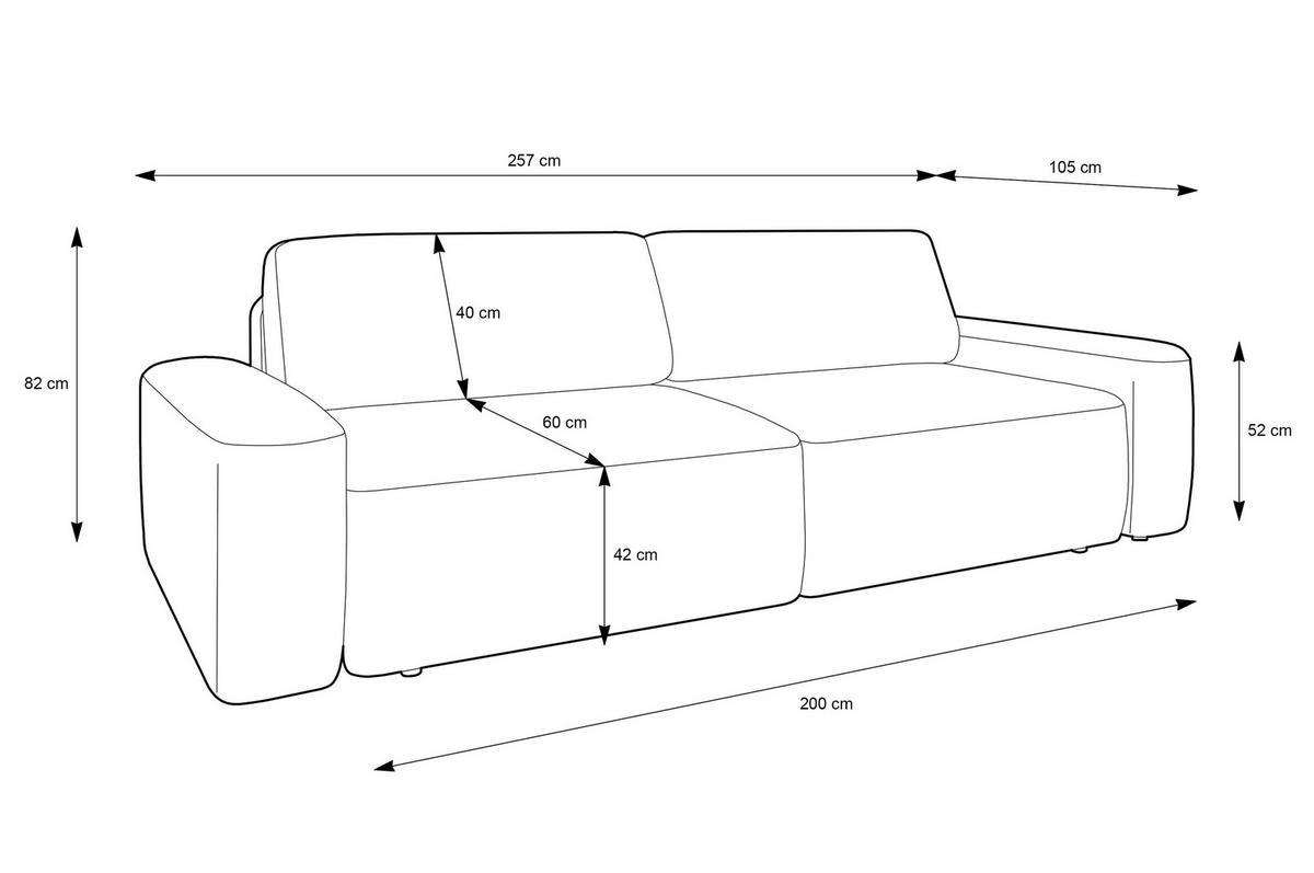 SOFA 4-Sitzer freistehend, Bettzeugcontainer, Polsterung aus PUR-Schaum, Stoff Raven, Schlaffunktion: 120x200 cm, Größe: 257x82x105 cm, Grau - Grau, Holz/Textil (257/82/105cm) - DomoHome