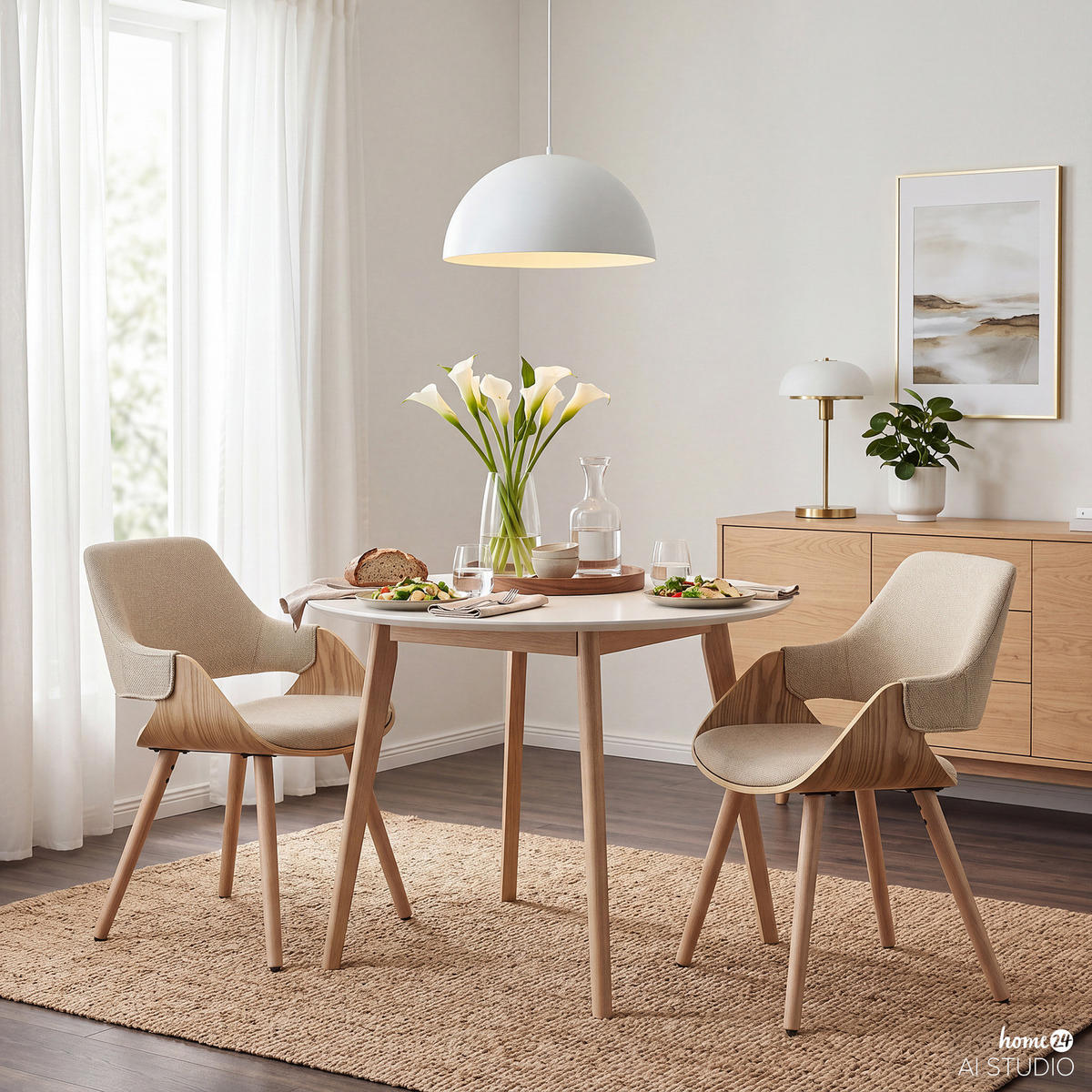 POLSTERSTUHL - 2er-Set - Leinen / Buche massiv - Beige, Holz/Holzwerkstoff (51/80/57cm) - home24
