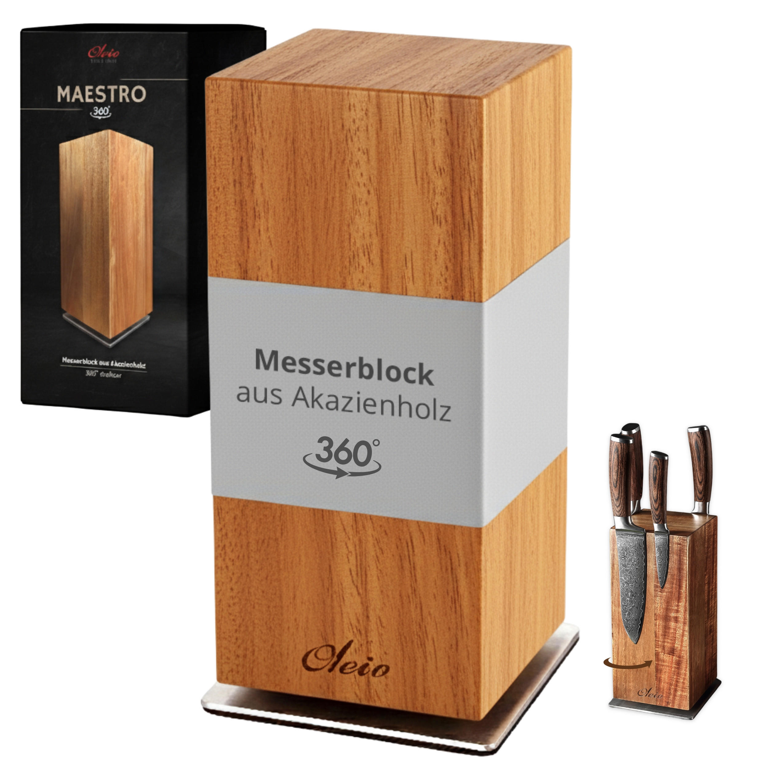 DREHBARER MESSERBLOCK - Akaziefarben, Holz (12/26/12cm) - Oleio