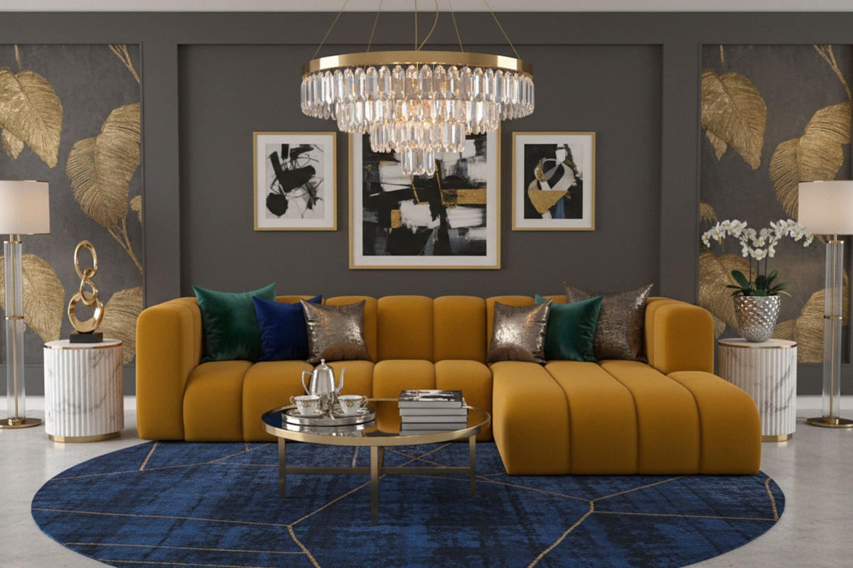 ECKSOFA L-Form Grand L 287 cm, Veloursstoff Salvador, Gelb, Rechts - Gelb, Holz (287/179cm) - Kaiser Möbel