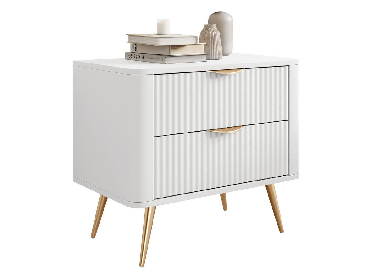 NACHTTISCH Lante - Goldfarben/Weiß, Holzwerkstoff/Metall (64/56/38cm) - MIRJAN24