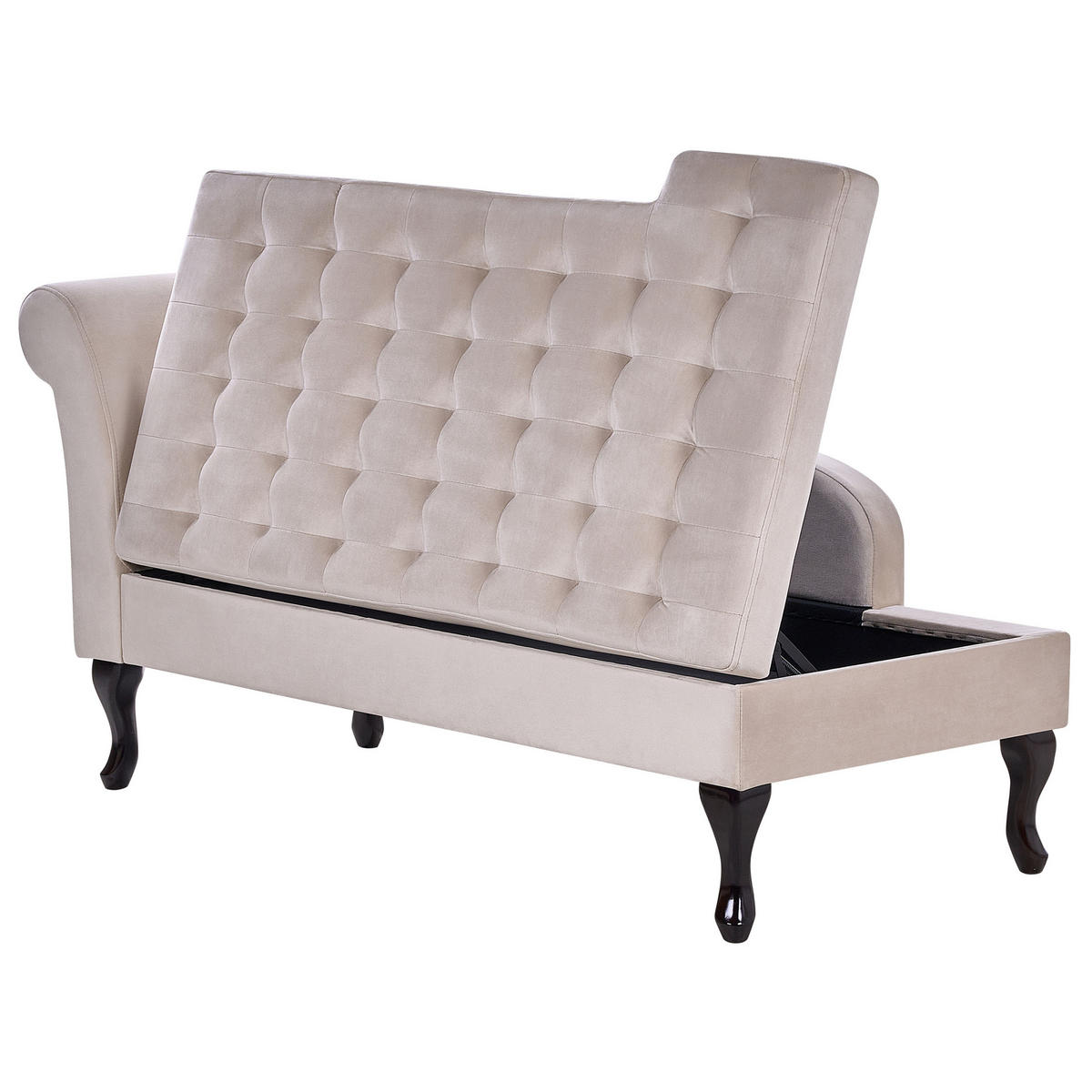 CHAISELONGUE Samtstoff hellbeige mit Bettkasten linksseitig Pessac - Beige/Schwarz, Textil (145/71/62cm) - Beliani
