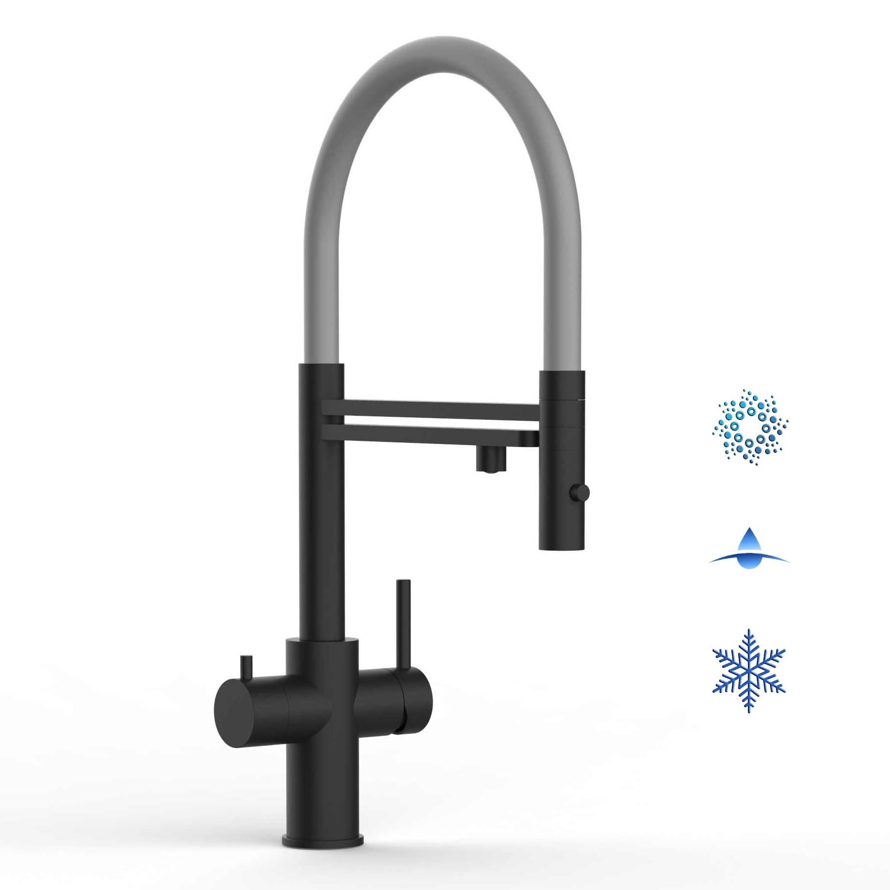 5-WEGE-KÜCHENARMATUR, Edelstahl Massiv aus Chirurgenstahl, PVD Schwarz Matt, 2-Strahl-Brause - Schwarz, Metall (33/52.5/33cm) - VIZIO