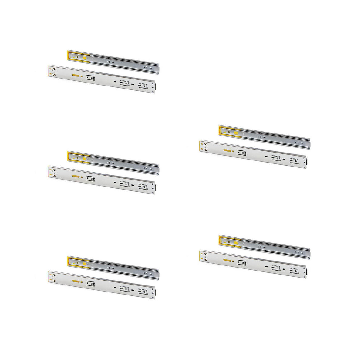 KUGELFÜHRUNGEN Höhe 45mm, Tiefe 300mm, Vollauszug, mit Push, mit Schließautomatik, Verzinkt 5er-set - Zinkfarben, Metall (10/8/32cm) - EMUCA