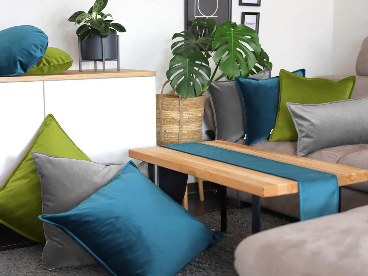 KISSENHÜLLE Samt&Sonders petrol 50/30 cm - Petrol, Textil (30/50cm) - beties Heimtextil