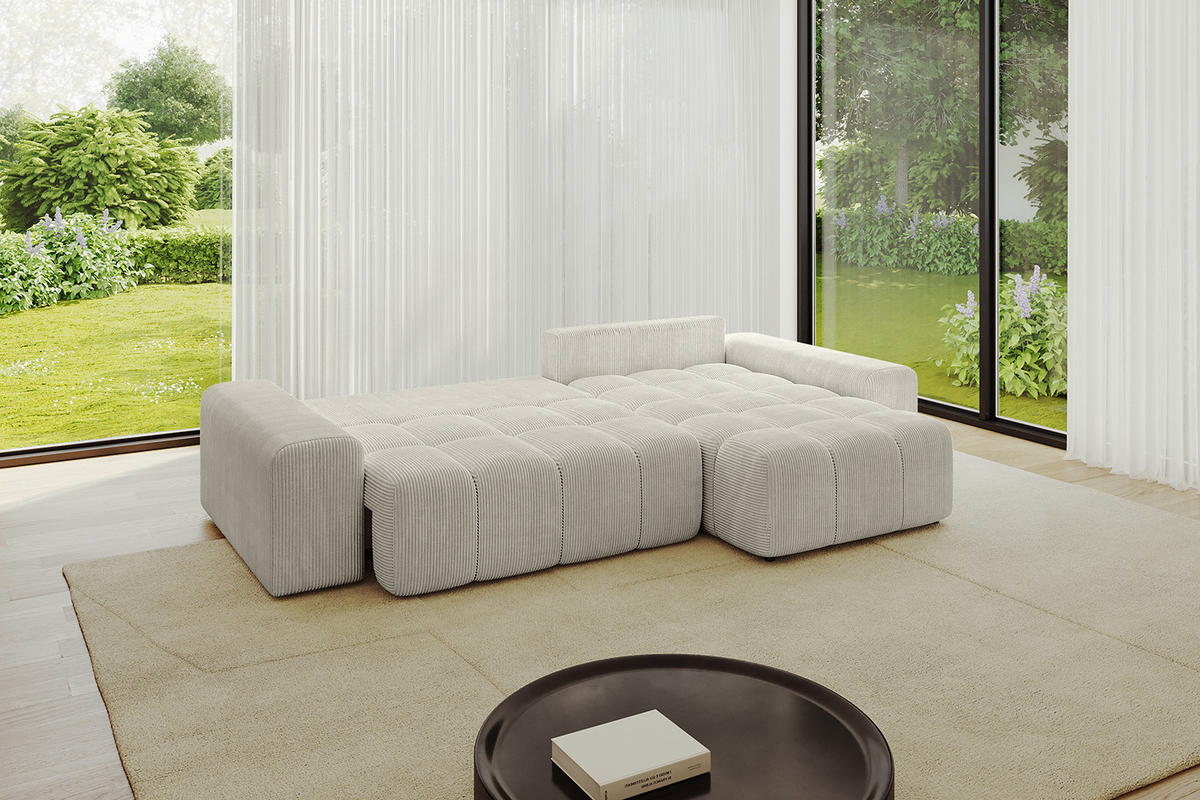 ECKSOFA Ottomane rechts ENIL-L 297x189x68 Hellgrau Cord - Ecru, Holzwerkstoff/Kunststoff (189/297cm) - ALTDECOR