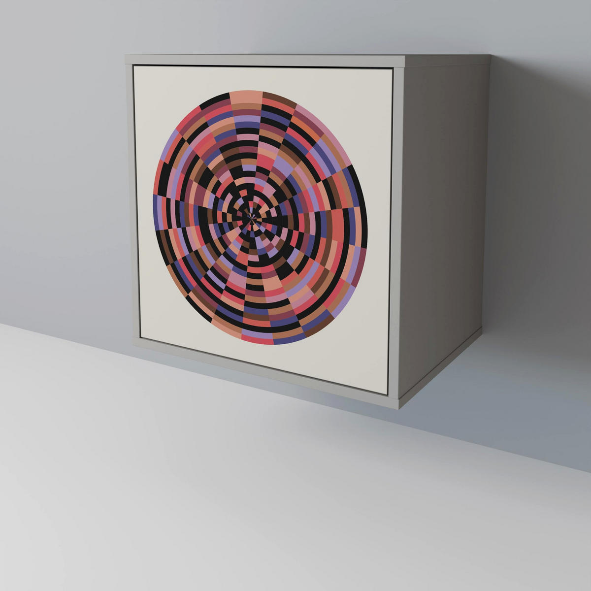 SIDEBOARD BROWN CIRCLES, Grau, 57,5x42x77,5 cm, Schräge Buchenholzfüße - Buchefarben/Multicolor, Holzwerkstoff/Buchenholz (57.5/77.5/42cm) - SpaceRebels