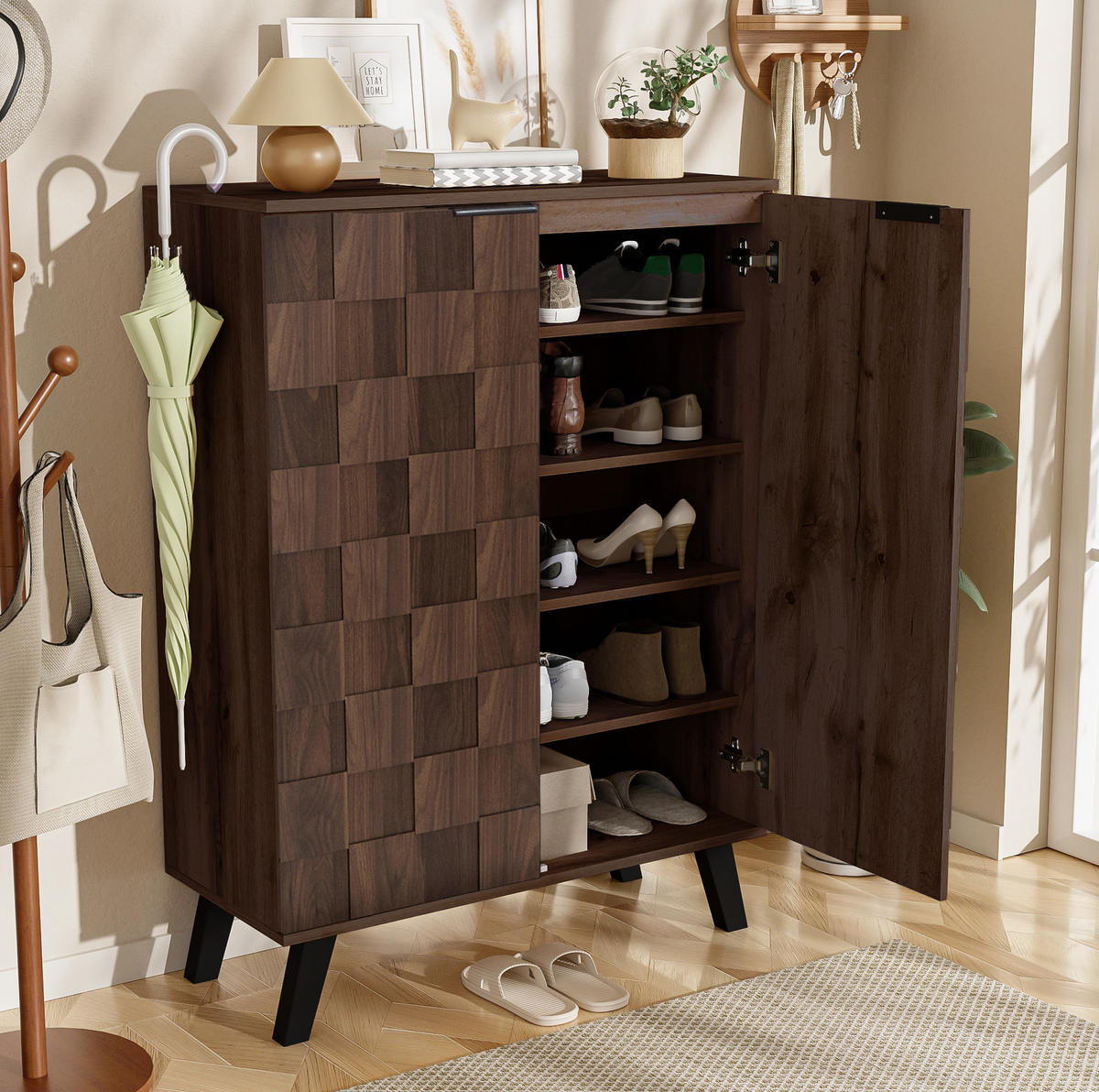 SCHUHSCHRANK 80/35,5/110 cm in dunkler Holzoptik mit 5 Fächern - Naturfarben, Holzwerkstoff (80/110/35.5cm) - Flora Grace