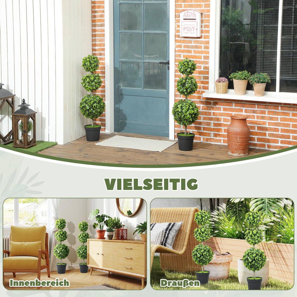 KUGELBAUM 2er-Set DE-08558 2 Stück UV-beständig 100 cm Grün - Grün, Kunststoff (100cm) - ComfortXL