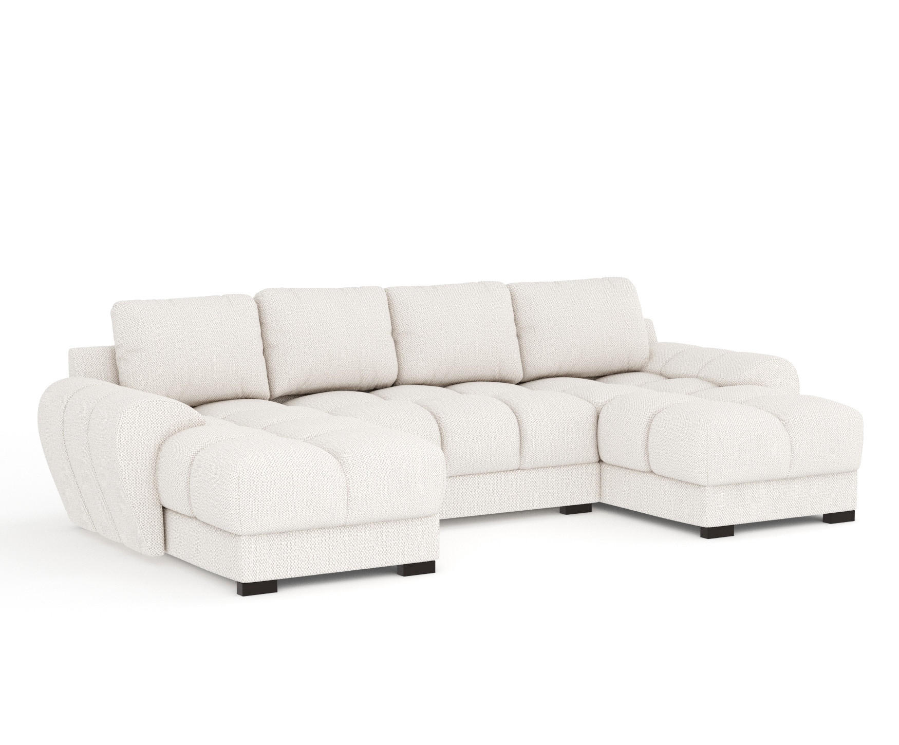 WOHNLANDSCHAFT Peebles Creme Chenille-Stoff - Creme/Schwarz, Holz/Holzwerkstoff (330/90/175cm) - Maison de Reve